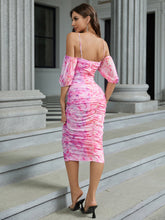 Puff Sleeve Tie Front Ruched Bodycon Dress